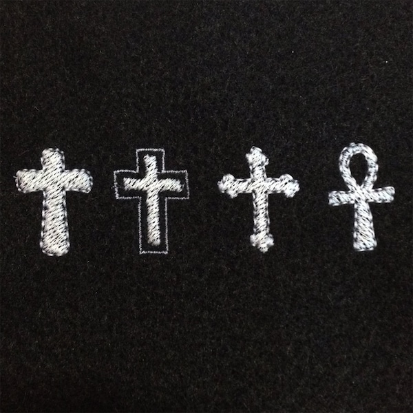 Four different styles of simple and elegant crosses in 5 different sizes!  Smallest size cross small enough to stitch on a ribbon.