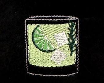 Gin and Tonic DIGITALE Maschinenstickdatei - ein witziger Retro Cocktail zum Ausdrucken für Ihre Stickmaschine
