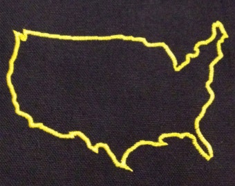 United States appliqué and embroidery design in 7 styles and sizes.  Buy this US embroidery design set -  get any state free