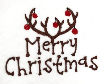 Merry Christmas DIGITAL Machine Embroidery Design with Antlers and Ornaments