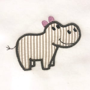 Sweet and Friendly Hippo DIGITAL Machine Embroidery Appliqué Design. A cute design to stitch out on a baby blanket, pillow or onesie.