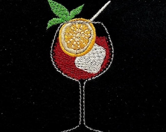 Aperol Spritz DIGITAL Machine Embroidery Design - a pretty cocktail to stitch on your linens.