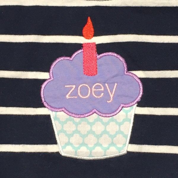 Cute little cupcake with candle machine appliqué and embroidery designs in 11 sizes and styles