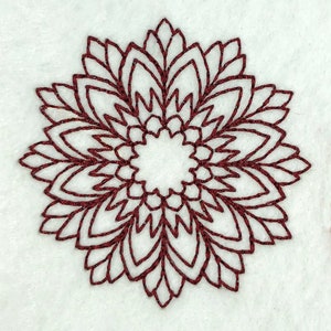 Redwork Geometric Flower DIGITAL Machine Embroidery Design. A funky flower to stitch on your clothing or home decor.