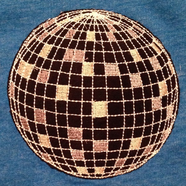 Disco ball machine embroidery or appliqué designs in several sizes and styles - raw edge and satin stitch outline