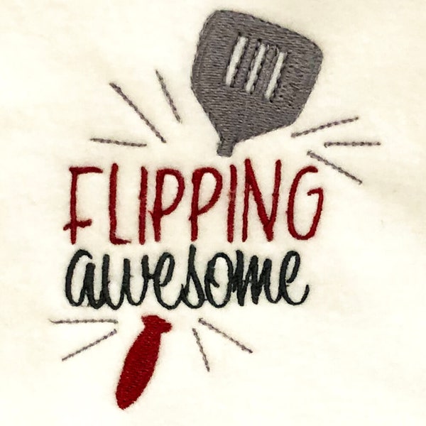 Flipping Awesome machine embroidery design to stitch on all your kitchen accessories