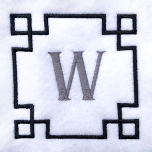 Square Geometric Frame for a Monogram Digital Machine Embroidery Design. An elegant and modern frame for a single initial.