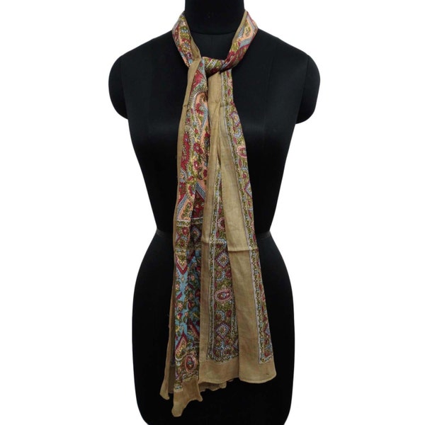 Cotton Scarf Head Wrap Beige Scarf Indian Rectangular Scarves Floral Print scarf, shawl, soft and comfortable clothing accessories SFC111