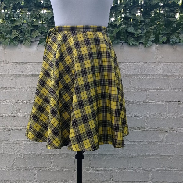 Tartan Skirt Yellow Black Wrap Skirt Mini Custom Made Full Circle Midi Scottish Plaid Winter Skirt Christmas Gift Ideas Xmas Skirt For Women