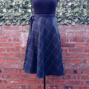 Black Watch Tartan Wrap Skirt, Handmade Custom Length, Half Circle Vintage Style