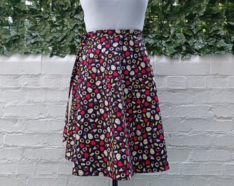 Cotton Print Wrap Skirt, Handmade Half Circle Rockabilly Style Skirt, Custom Length