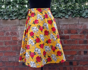 Cotton Print Wrap Skirt, Half Circle Rockabilly Style, Handmade Custom Length