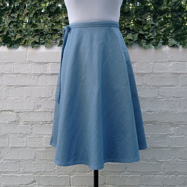 Denim Wrap Skirt Made To Order Cotton Denim Skirt Short High Waist Skirt Knee Length A-Line Midi Skirt Handmade 50s Rockabilly Gift For Her