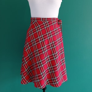 Tartan Skirt Red Stewart Plaid Wrap Skirt Christmas Skirt Handmade High Waist A-line Circle Skirt Mini Midi Skirt Winter Xmas Gift For Her