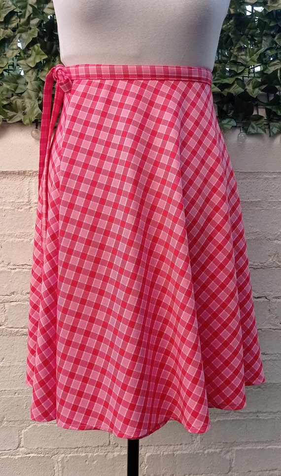 Wrap Skirt Pink Checked Skirt Made to Order Skirt Mini Midi Knee