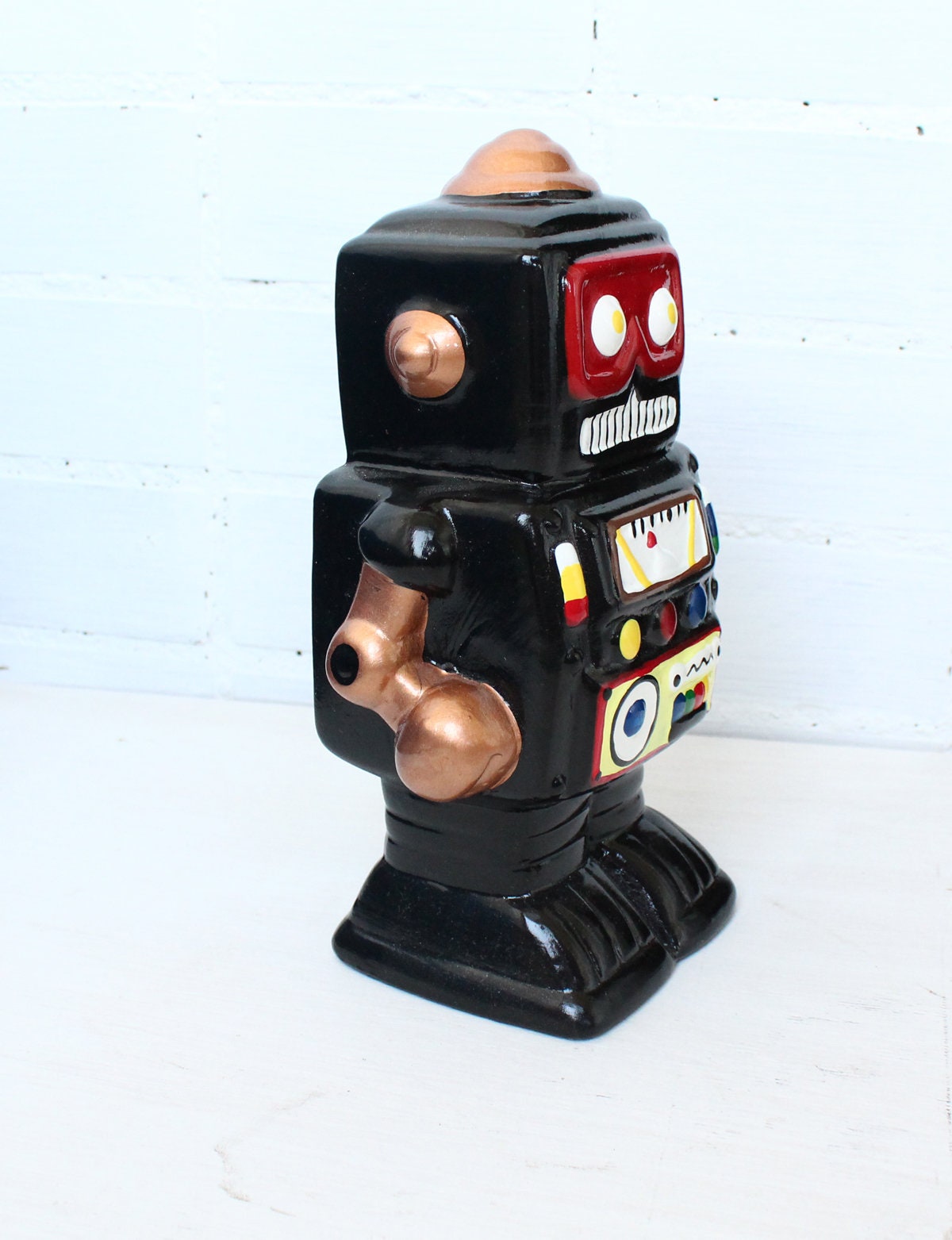 Mid Century Style Robot Figurine Porcelain Moneybox Home Decor Etsy