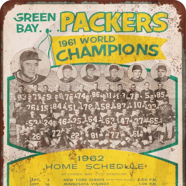 1962 Green Bay Packers Home Schedule Vintage Reproduction Metal Sign 8 x 12