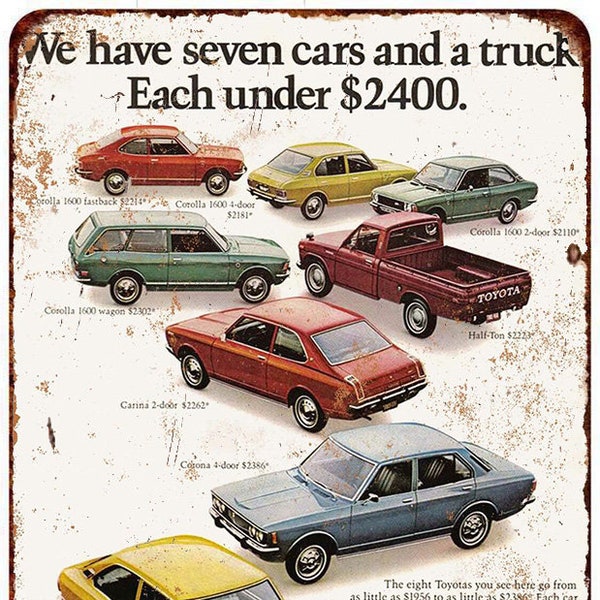 1972 Toyota lineup Vintage Look Reproduction metal sign 8 x 12