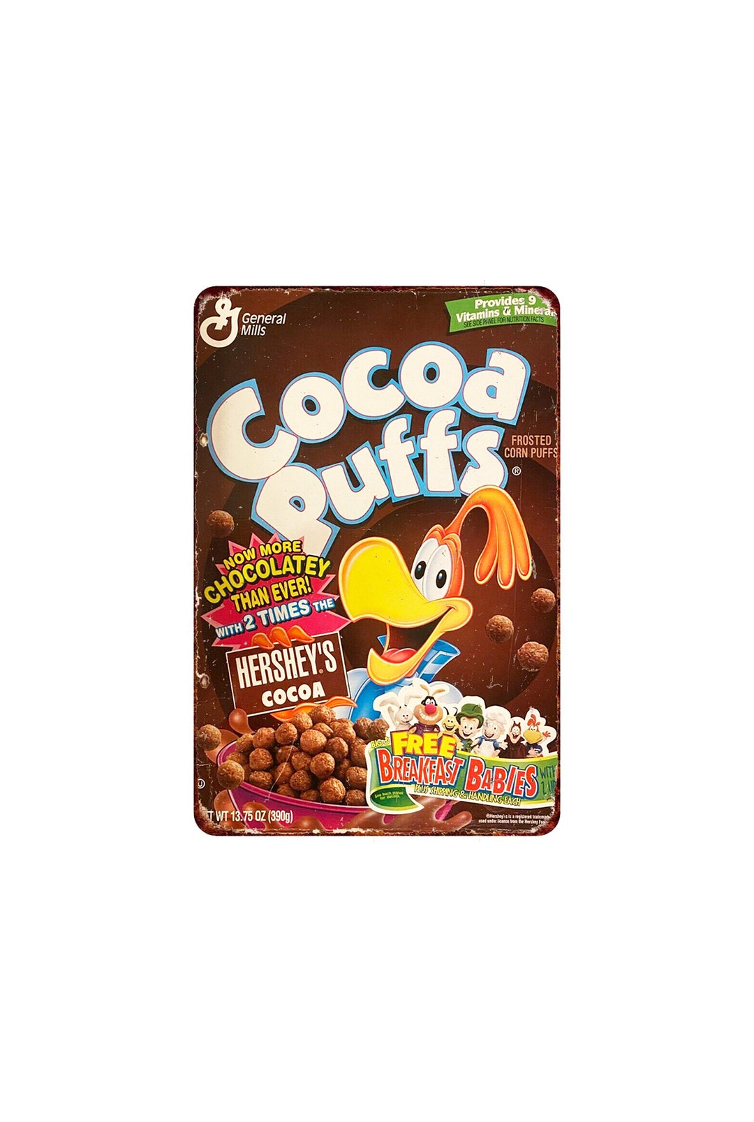 1997 Cocoa Puffs Cereal Box Vintage Look Reproduction Metal Etsy