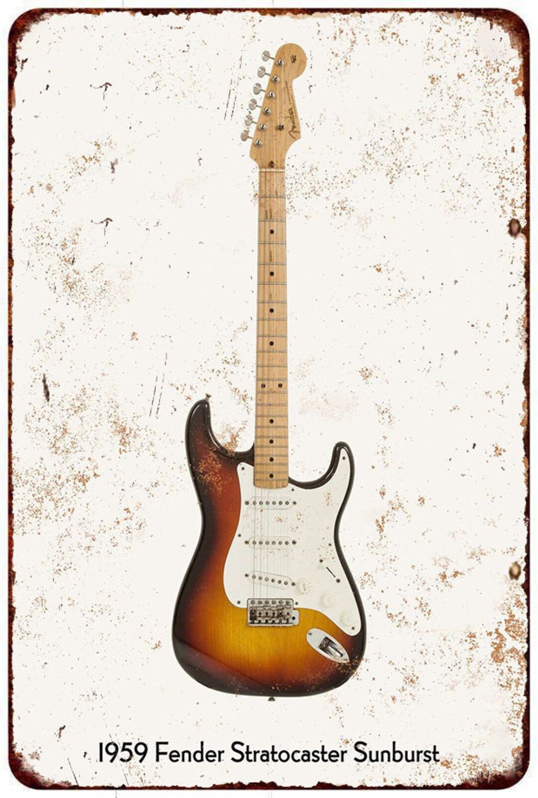 Vintage Guitar Wall Art 1959 Fender Stratocaster Sunburst Metal