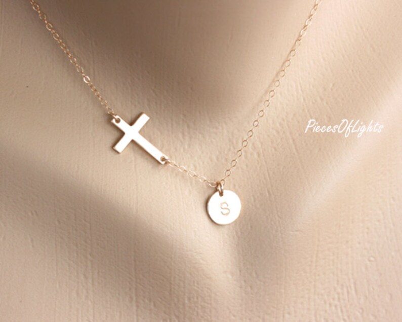 Gold cross initial necklace Personalized necklace Initial | Etsy