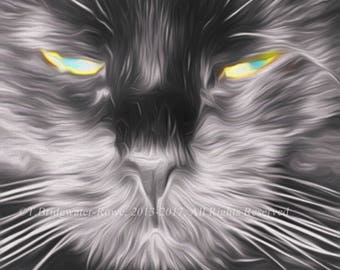 Black Cat Art, Black Cat Print, Black Cat Portrait, Black Cat Art Print, Black Cat Wall Art, Cat Painting, Canvas Art, Art on Canvas, Cats