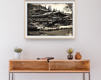 B&W Photography, Hawaii Decor, Hawaii Art, Hawaii Wall Art, Ohau Poster, Byodo-In Temple, Kaneohe, Valley of the Temples, Oahu Art Print