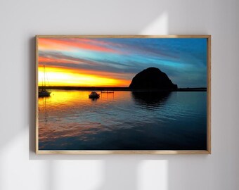 Morro Bay Sonnenuntergang Druck, Kalifornien Meeresblick, Strand Wandkunst, Ozean Fotografie