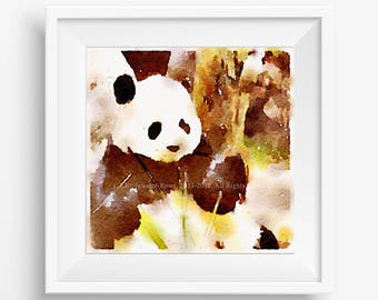 Panda Digital Watercolor, Panda Art, Panda Bear, Panda Decor, Panda Wall Art, Panda Wall Decor