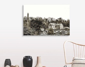 Englische Landschaft, Landschaftskunst, Landschaftskunst, Englisches Dorf, Schwarzweiß Druck, Englischer Kunstdruck, Kunst auf Leinwand, Leinwanddruck, Englisches Dekor