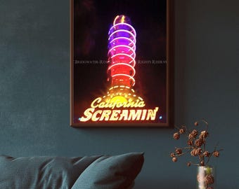 Stampa vintage di Disneyland, illustrazione delle montagne russe California Screamin'