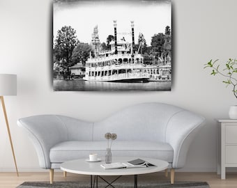 Disneyland Kunst, Disneyland, Disneyland Druck, Disneyland Dekor, Vintage Disneyland, Disney Kunst, B & W Disneyland Druck, Mark Twain, Leinwand Kunst