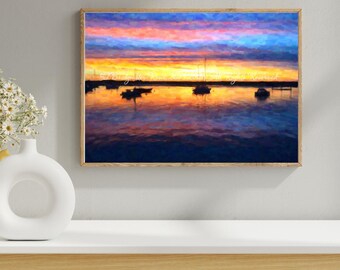 Ozean Kunstdruck, Morro Bay, Kalifornien Sonnenuntergang am Meer, Ocean Art, Mixed Media