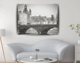 Kunst auf Leinwand, Leinwand Kunst, England Druck, York Druck, England Kunst, York, Englische Dekoration, England Wandkunst, Bleistift Kunst, Schwarzweiß Kunst, Brücke