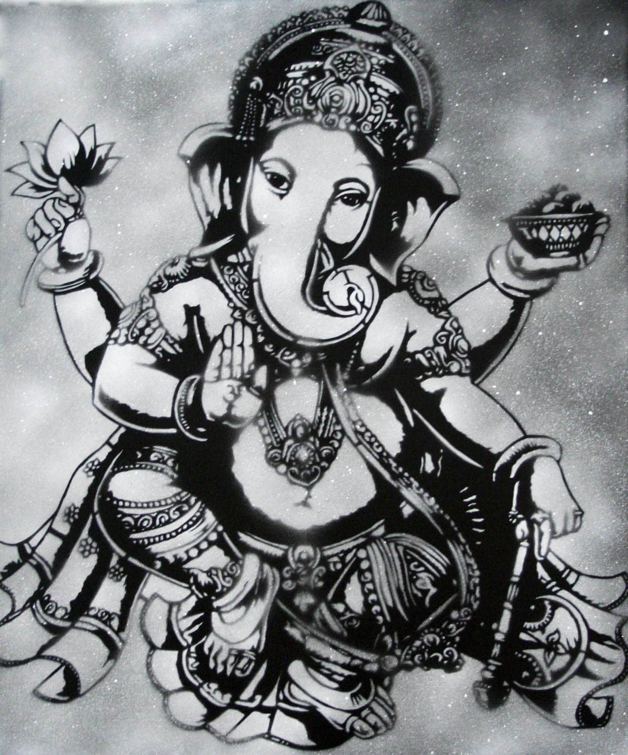 Ganesh / Ganesha Black and White Art Print by Spray Paint Artist Ray