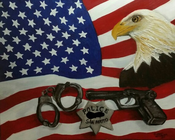 SOLD...but you can still buy...Commemorative, Respect our Heros in Blue, Original Oil in full color on 20x16x1 canvas