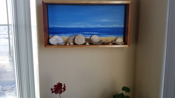 Pacific Ocean Commemorative Shadow Box with an Original Oil in full color on 10x20x1 canvas