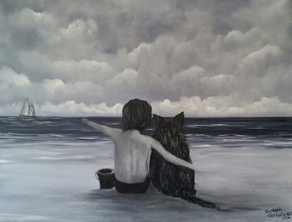 Look Buddy an Original Oil on canvas 24x18x1 in Black and White