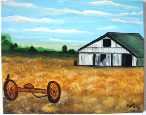 Barn in San Joaquin, California an Original Oil in full color on  20x16x1 canvas