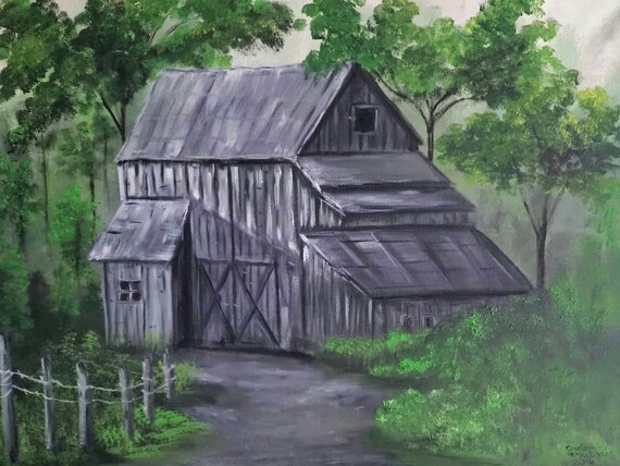 Old County Barn, Original Oil in full color on 24x18x1 canvas
