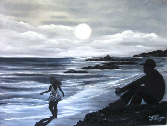 The View an Original Oil on canvas 24x18x1 in Black and White
