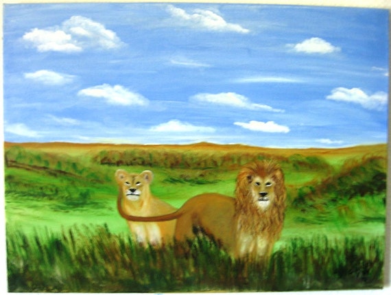 Lions On Guard an Original Oil in full color on  24x18x1 canvas