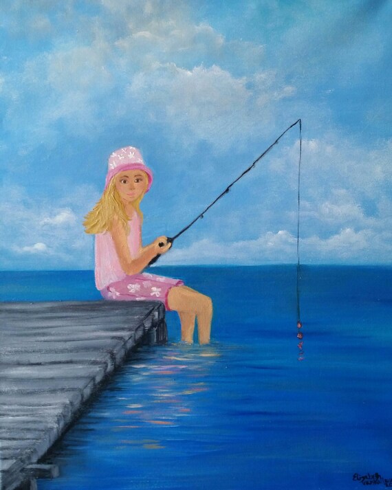 Fishing, an Original Oil on canvas 18x24x1 in full color