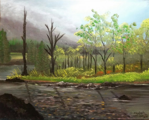 Babbling Brook an Original Oil in full color on 20x16x1 canvas