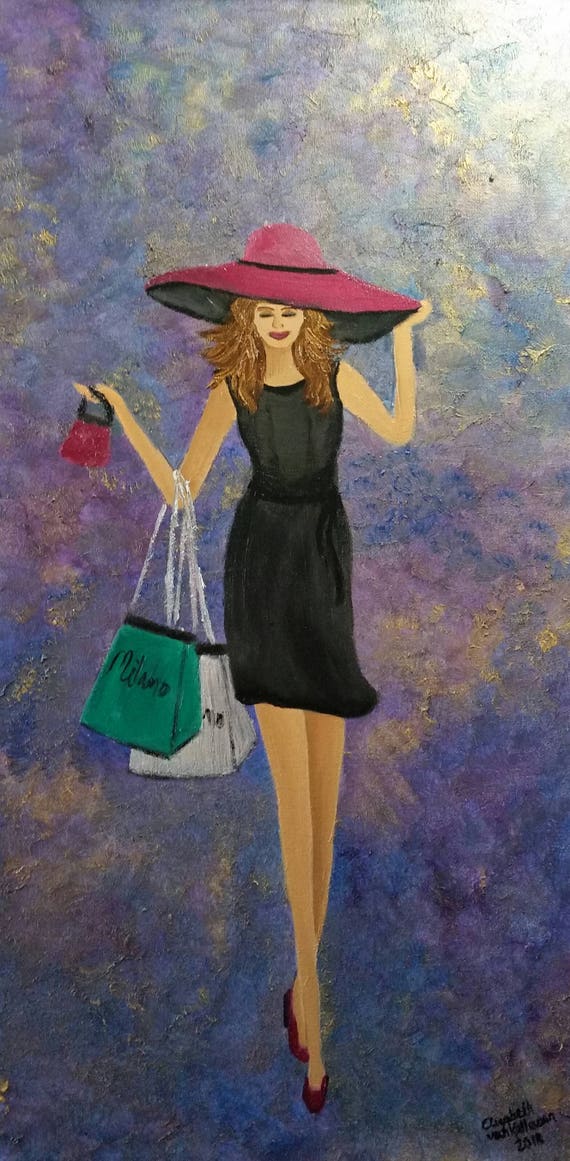 Gone Shopping! an Original Oil in full color on  10x20x1 canvas