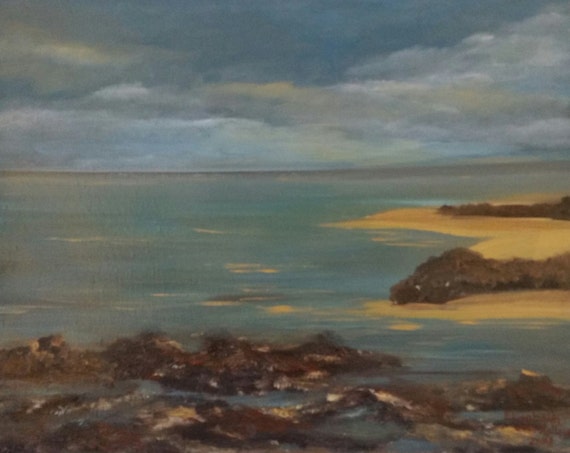 Calm day at the Ocean an Original Oil in full color on  20x16x1 canvas