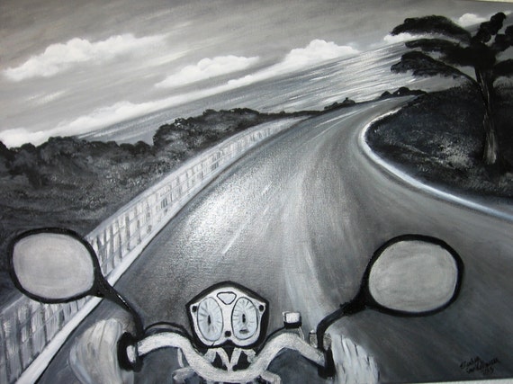 Motorcycle Ride on the Pacific Coast Highway an Original Oil on 24x18x1 canvas