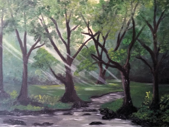 Sunshine in the Redwoods, Original Oil in full color on 24x18x1 canvas