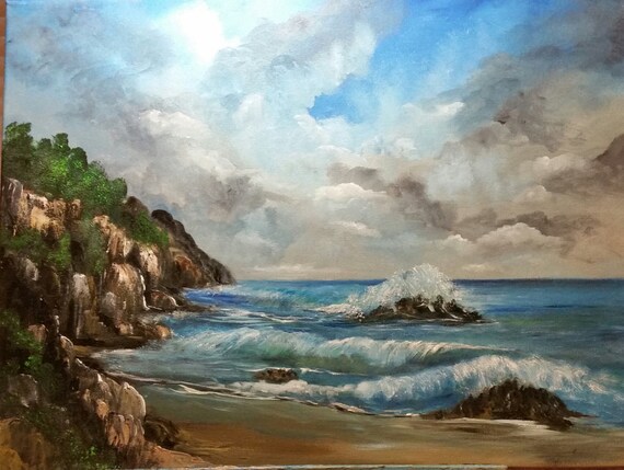 Cloudy Ocean Day, Original Oil in full color on 18x24x1 canvas