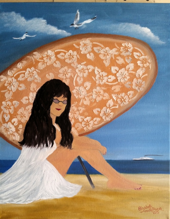 A Girl on a Beach,  An Original Oil in full color on 16x20x1 canvas